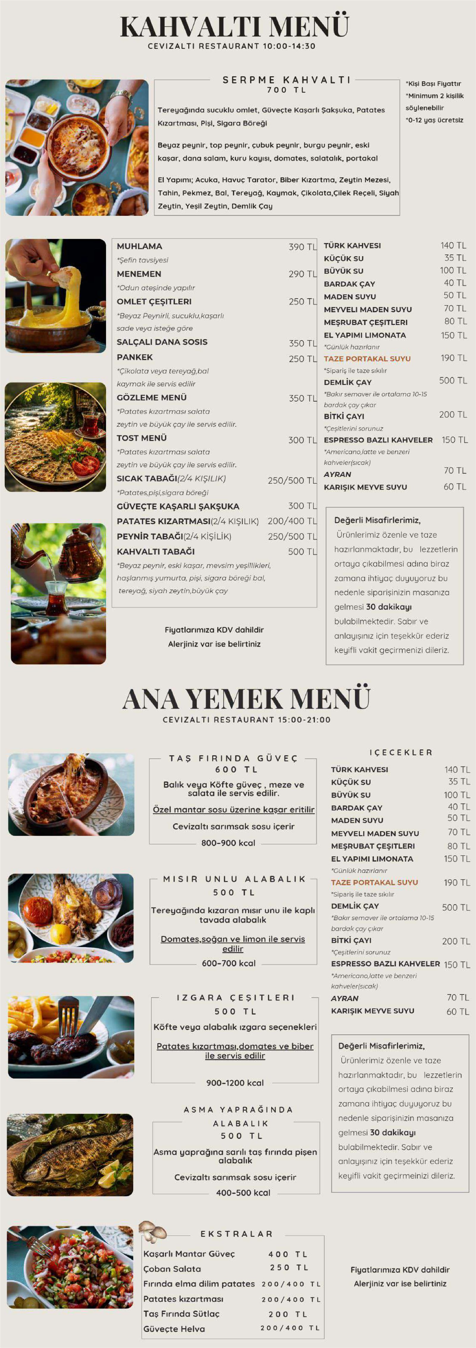 Cevizaltı Restaurant fiyatlı menü